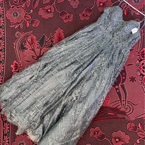 Dancing Queen Silver-Gray Embroidered Sequin Evening Dress